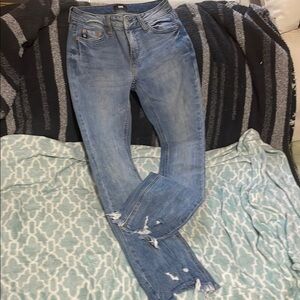 H&M Blue Skinny Jeans with Casual Distressing